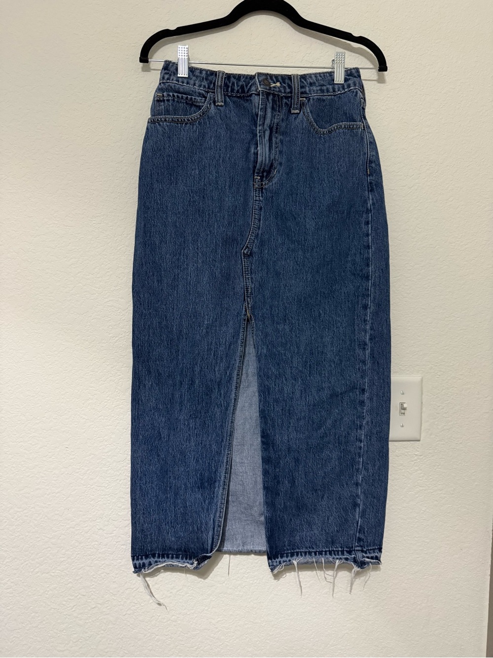 Hollister Dark Blue Denim Maxi Skirt with Front Slit